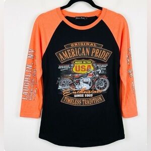 Bikers Pride Laughlin River Run 2015 Raglan Shirt Size M Neon Orange Black